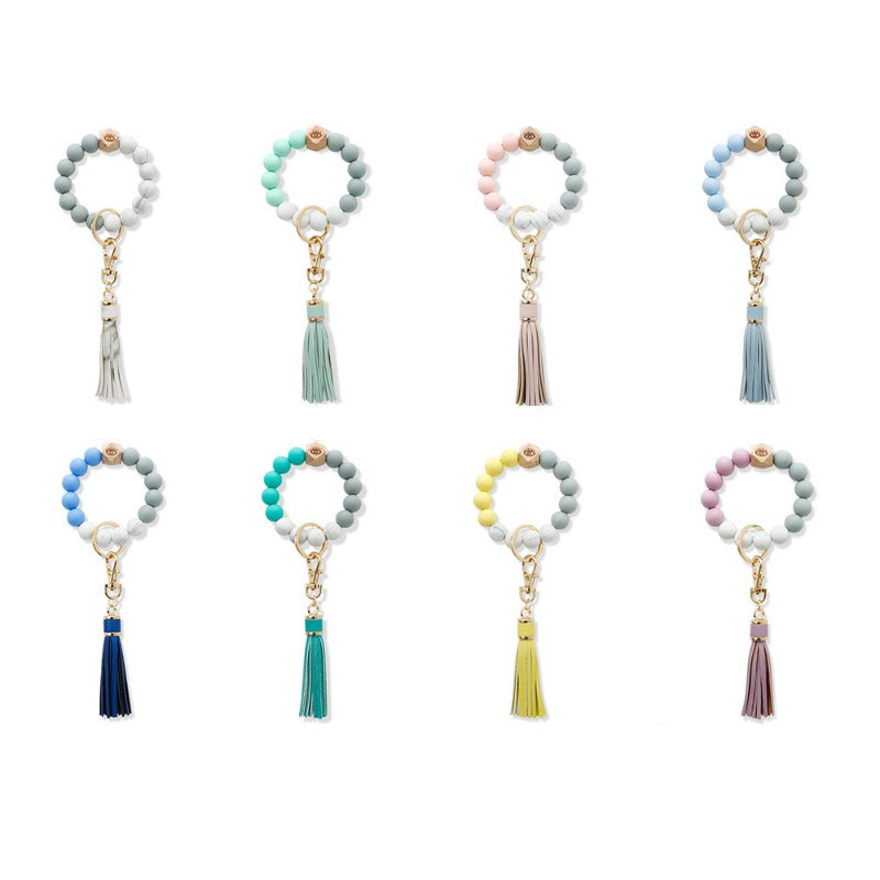 Wholesale Leather PU Tassel Silicone Bead Wrist Portable Keychains